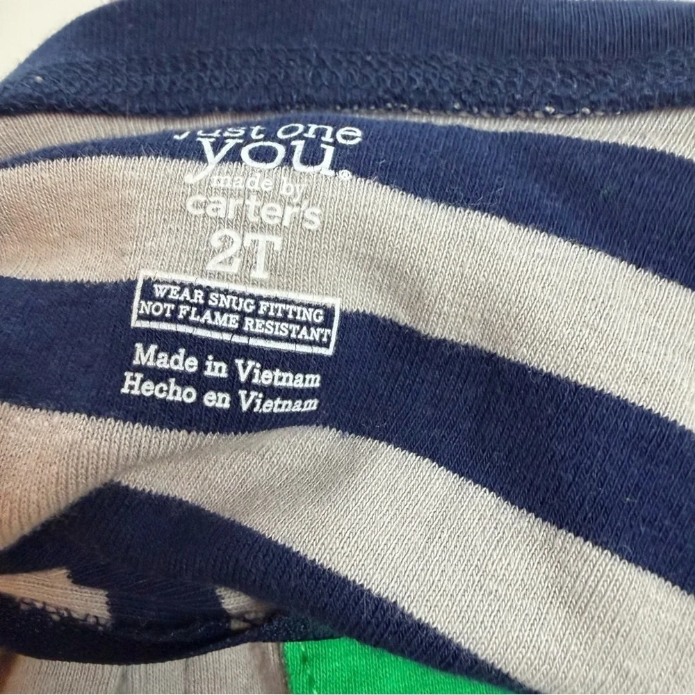 Carter's Navy and Gray Striped Footie with Green Dinosaur